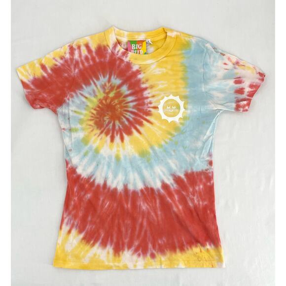 Big Bud Press Short Sleeve T-Shirt Tie Dye Red Yellow Blue Swirl Unisex Tee XXS - Picture 4 of 7